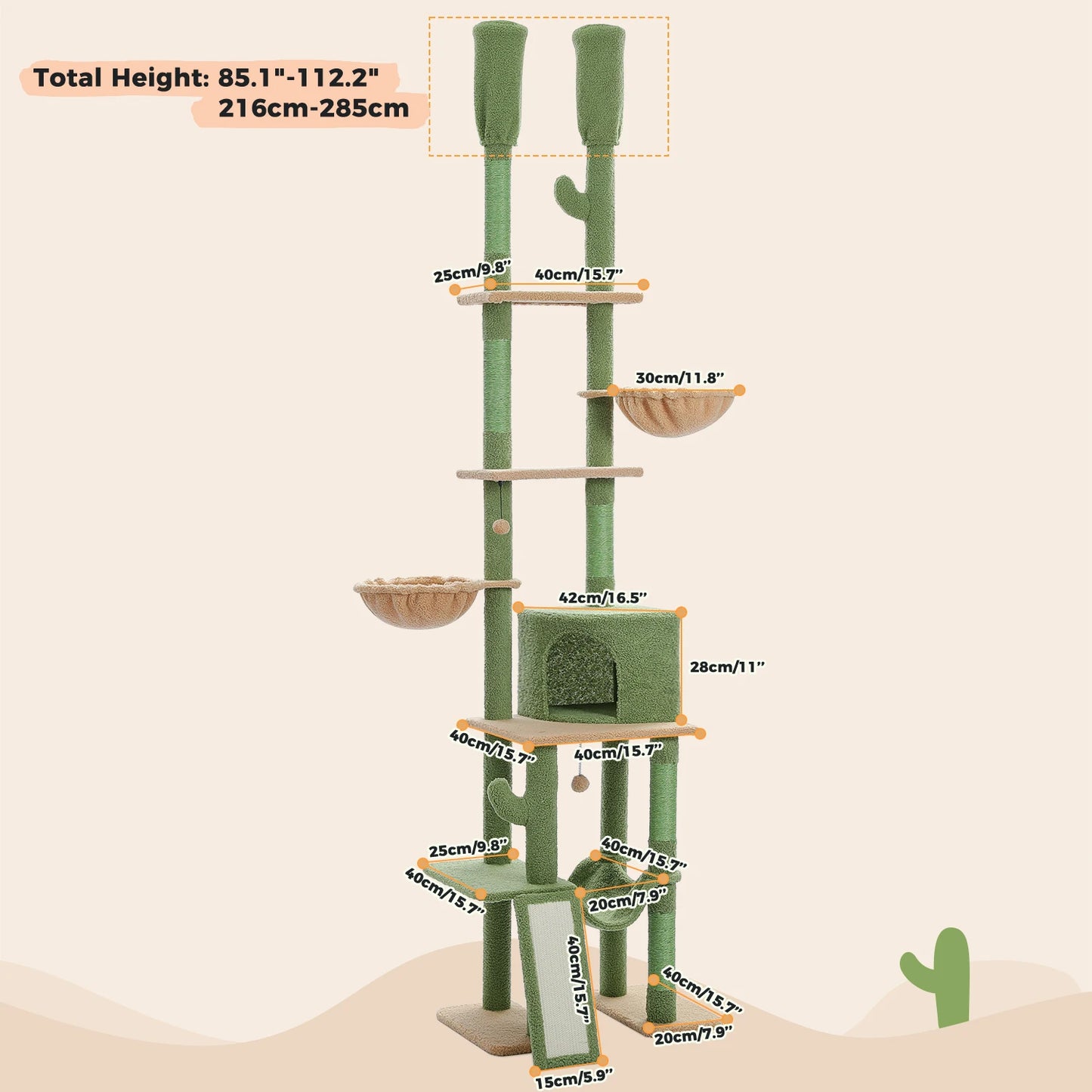 Floor-to-Ceiling Cat Tree with Hammock & Sisal Scratching Posts