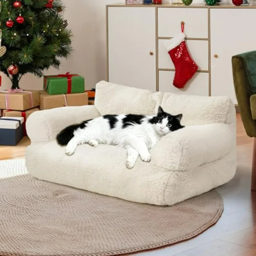 Large Cat Beds for Indoor Cats, Dog Couch Bed, Cute Cat Couch Sofas for Less 20lbs Kitten Puppy, Small Dog Sofas and Chairs wit