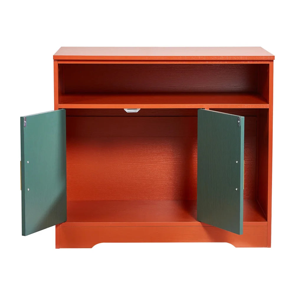 Ye Cat Litter Box Enclosure: 31 in Hidden Cabinet with Shelf & Storage, Modern Indoor Cat Washroom, Wooden Kitty House Furniture End Table, Fits Most Litterboxes, Red & Green