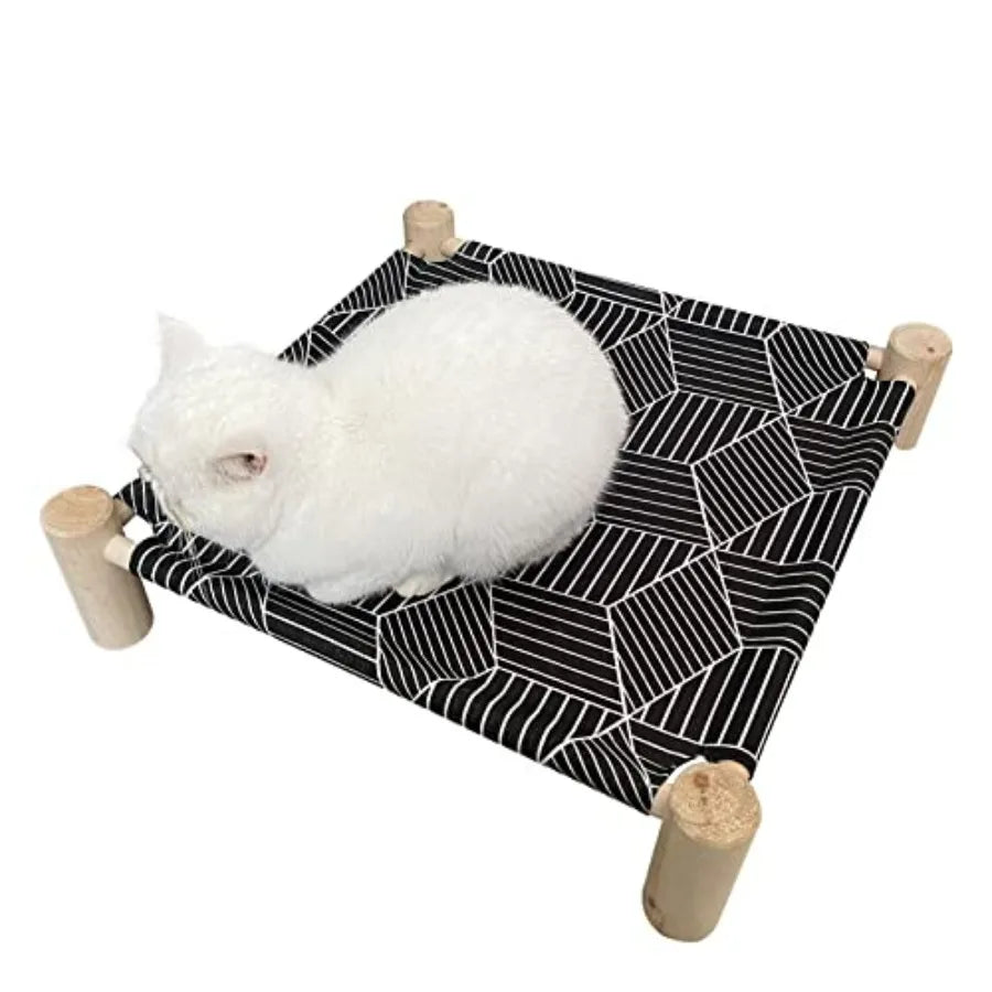 Cat/ Hammock Cat Bed, Wooden Dog Elevated Indoor Outdoor Beds, Raised Cat Cots Furniture Pet Bed Puppy Bed Portable Breathable