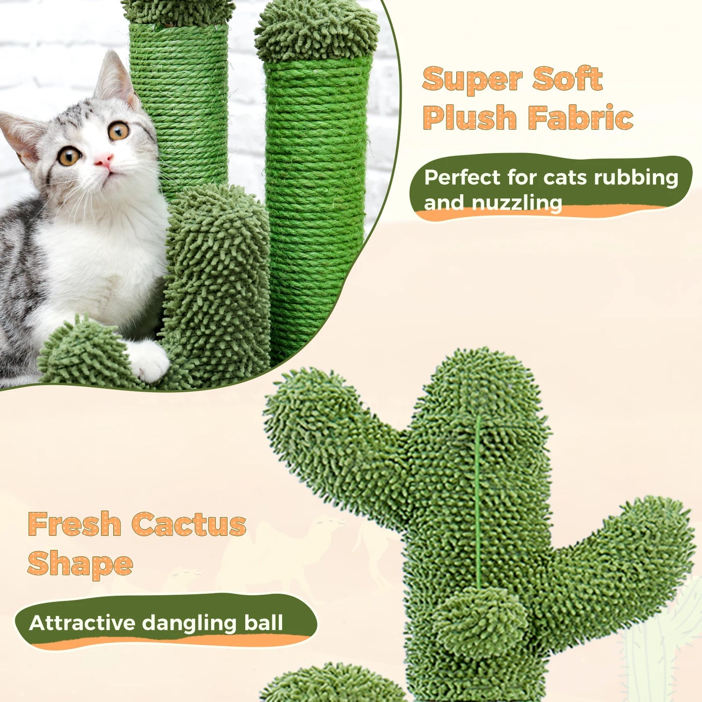 Cactus Cat Scratching Post with 3 Poles & Dangling Ball