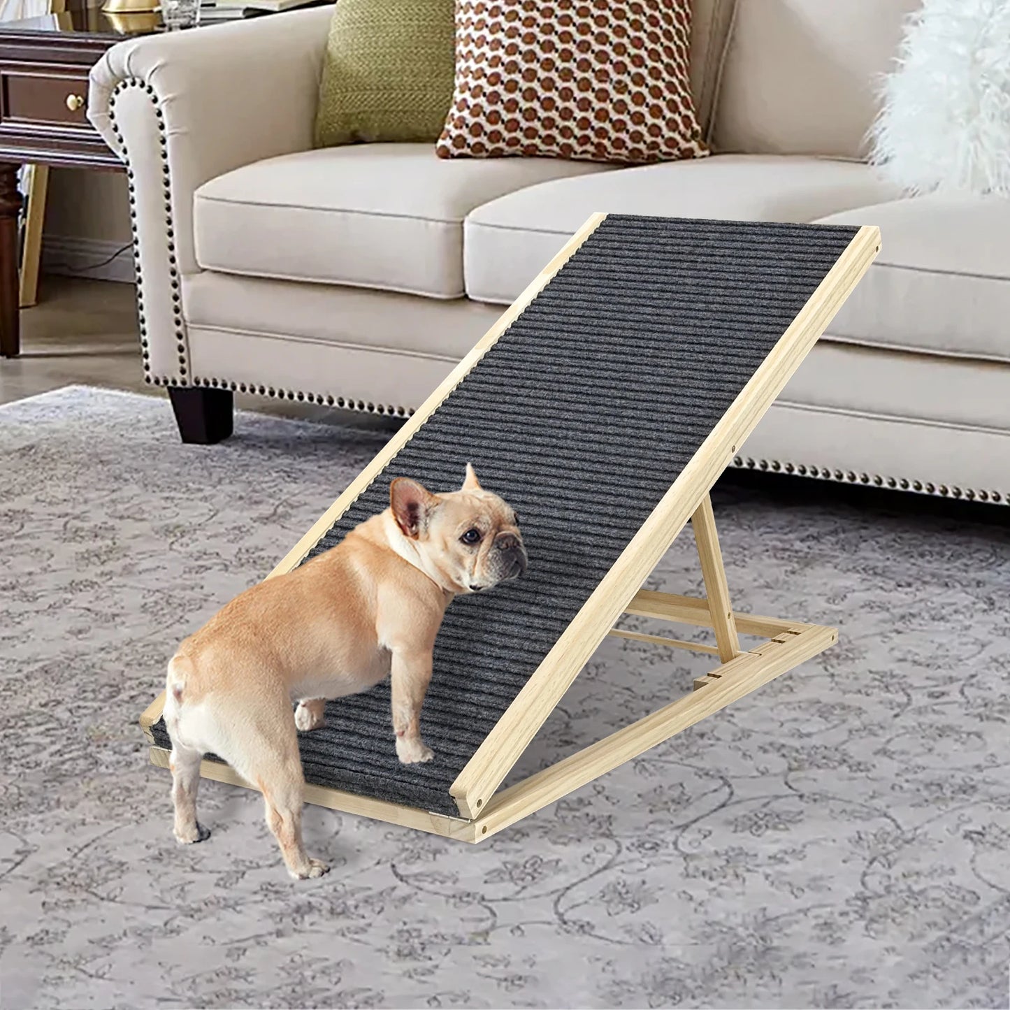Ye (UPGRADED) Dog Ramp: Extra Wide, Excellent Traction, Non-Slip Rubber. For Bed, Couch, Car. 16" Wide, Holds 80lb. Adjustable, Foldable. Ideal for Small Dogs.