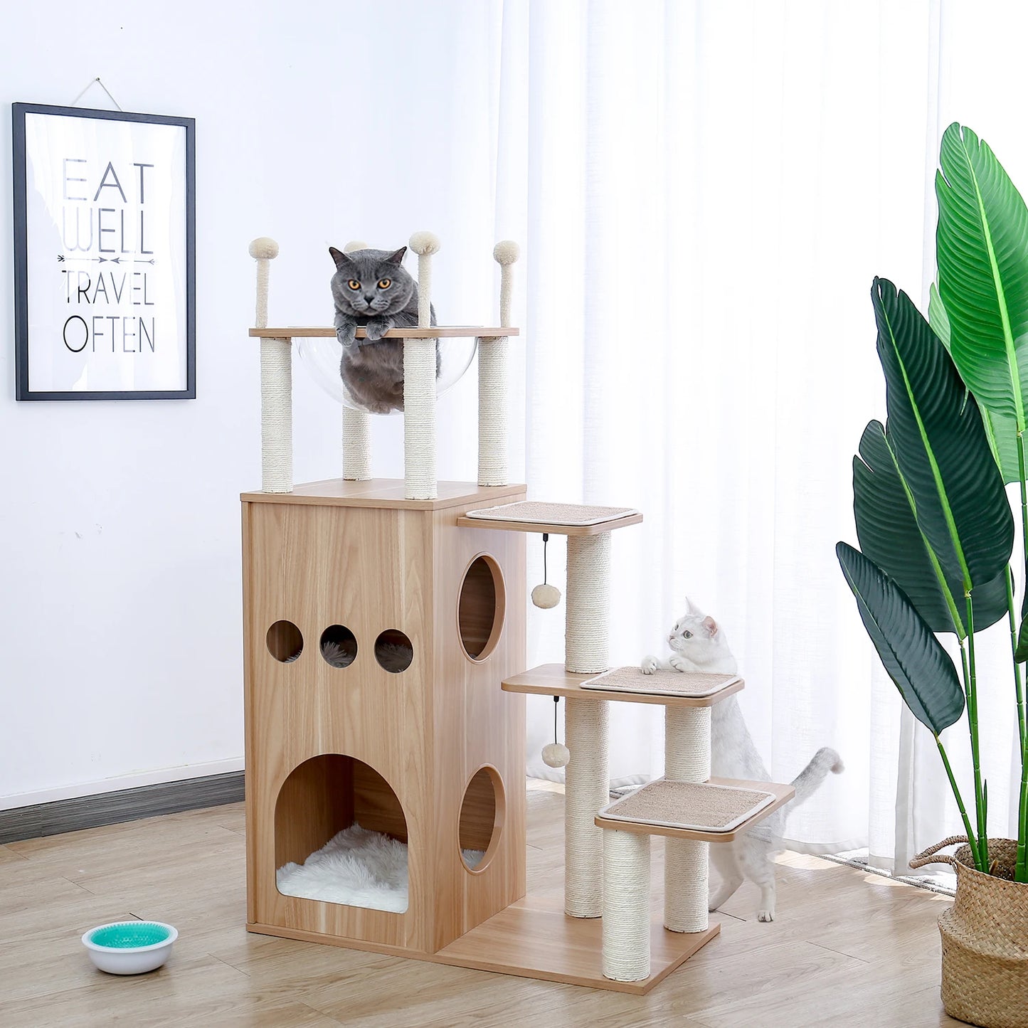Multi-Level Wood Cat Tree with Condo, Hammock & Perch