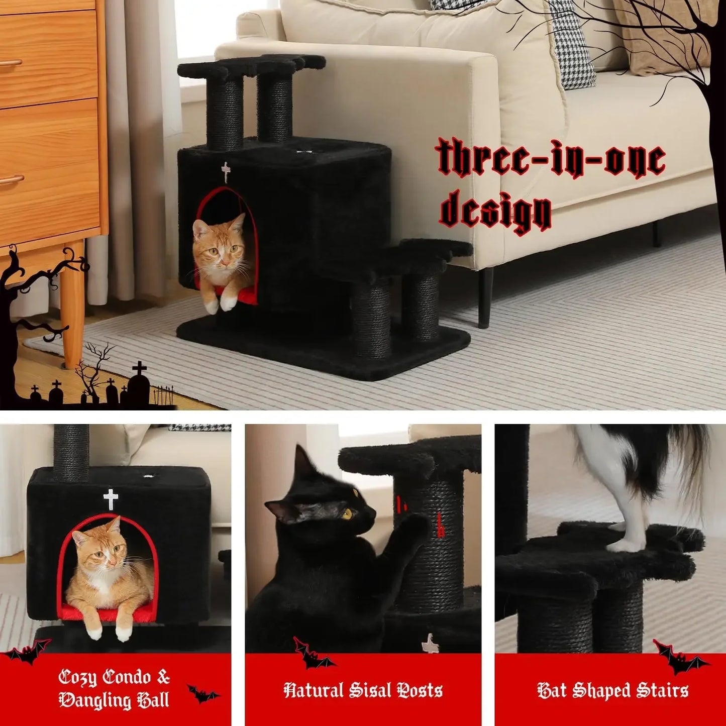 3-in-1 Pet Stairs & Cat Scratching Post - Steps for High Beds, Sofa, Couch, 3-Tier Tower with Sisal Pad for Small Pets