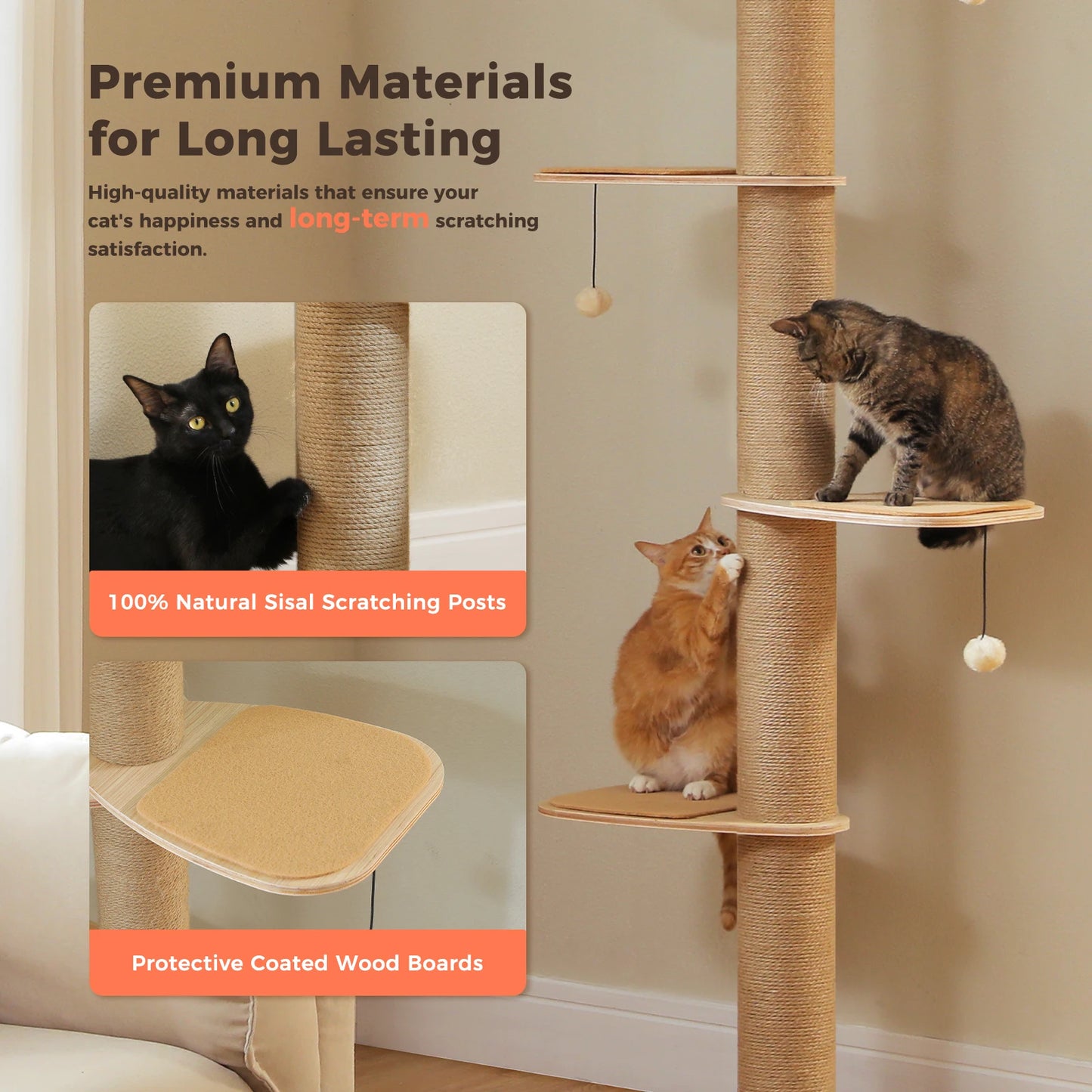 Floor-to-Ceiling Cat Tree with Scratching Posts & Acrylic Cave