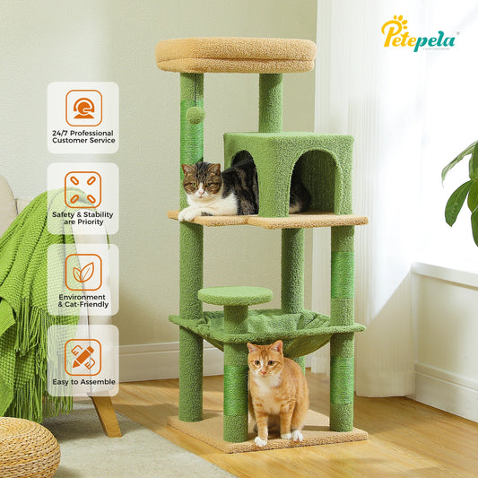 5-Level Cat Tree Tower with Hammock & Top Perch - front view
