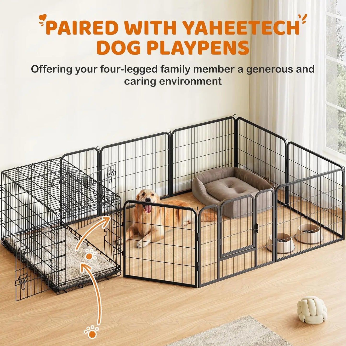 42" Double Door Dog Crate w/ Divider, Collapsible Metal Kennel for Large Dogs, Portable Travel Cage, Black