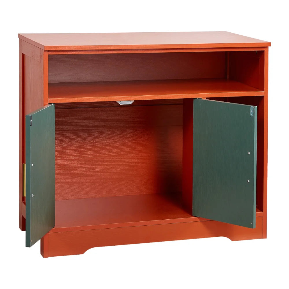Ye Cat Litter Box Enclosure: 31 in Hidden Cabinet with Shelf & Storage, Modern Indoor Cat Washroom, Wooden Kitty House Furniture End Table, Fits Most Litterboxes, Red & Green