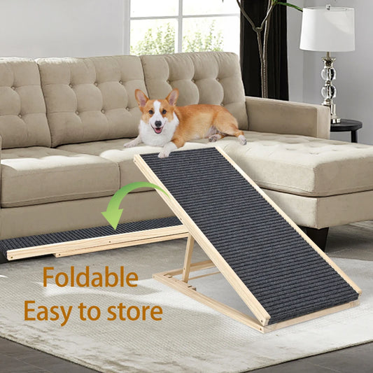 Ye (UPGRADED) Dog Ramp: Extra Wide, Excellent Traction, Non-Slip Rubber. For Bed, Couch, Car. 16" Wide, Holds 80lb. Adjustable, Foldable. Ideal for Small Dogs.