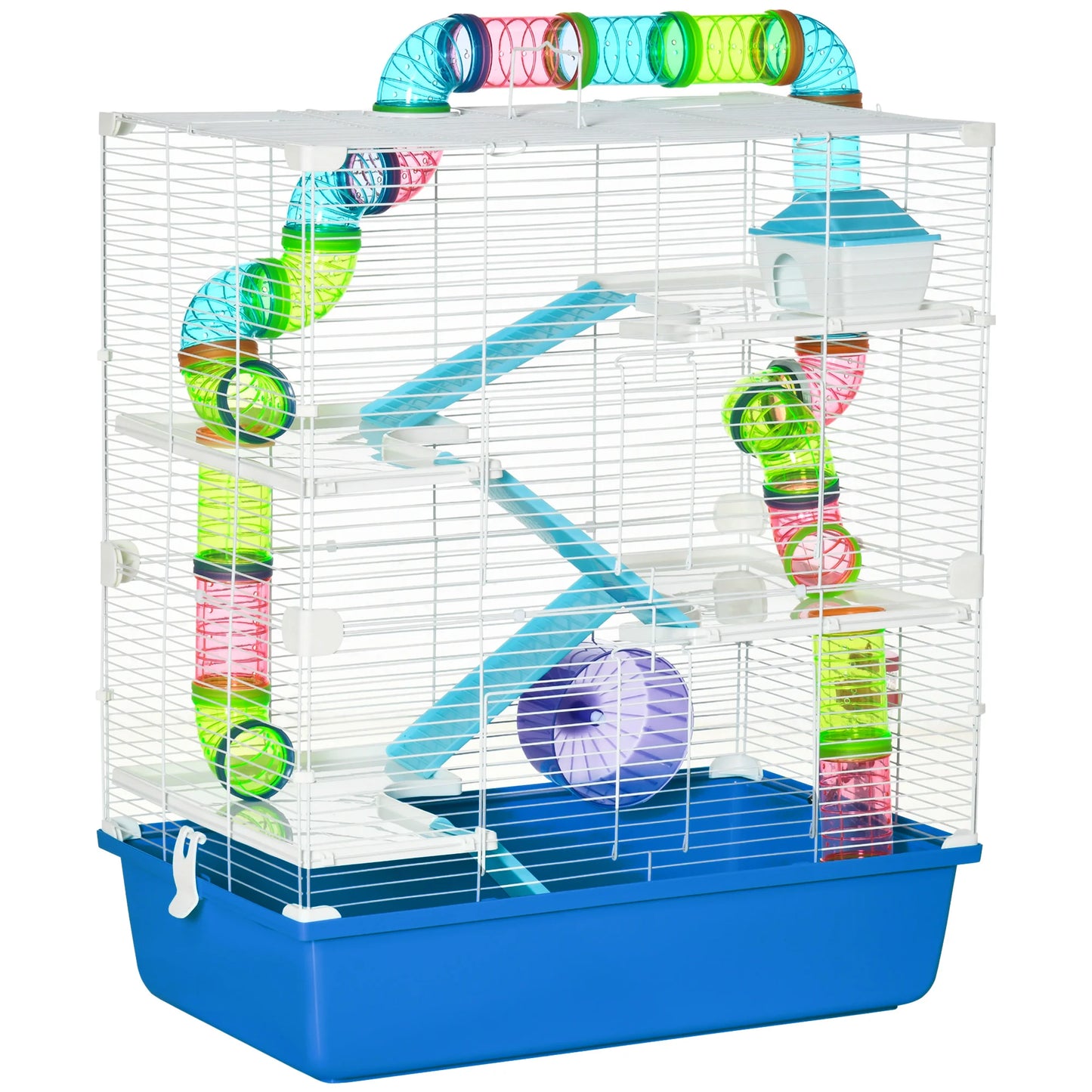 PawHut Extra Large 23" Hamster Cage with Tubes and Tunnels, Portable Carry Handles, Rat House and Habitats Big 5-Tier Design, Mouse Cage Includes Exercise Wheel, Water Bottle, Food Dish JUYHGV
