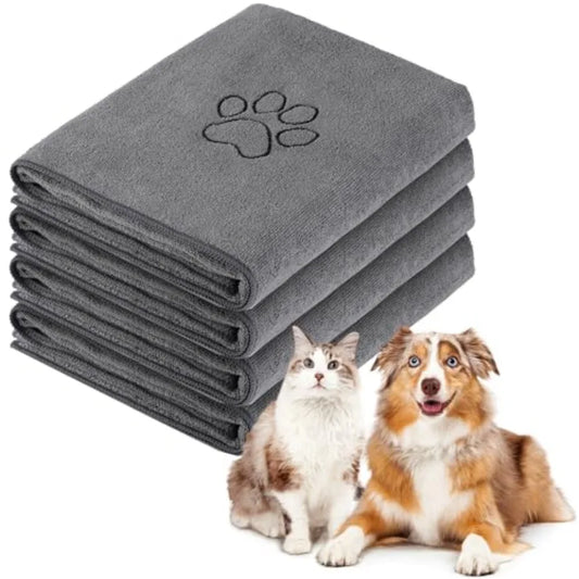 4 Pack Dog Towels for Drying Large Microfiber Grooming Tools Absorbent Soft Bath Supplies with Embroidered Paw for Small Medium