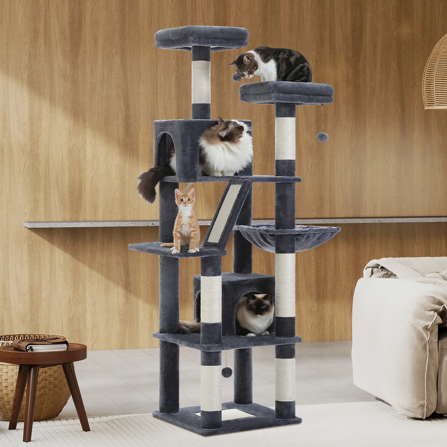 Multi-Level Cat Tree Tower with Condo, Hammock & Scratching Board
