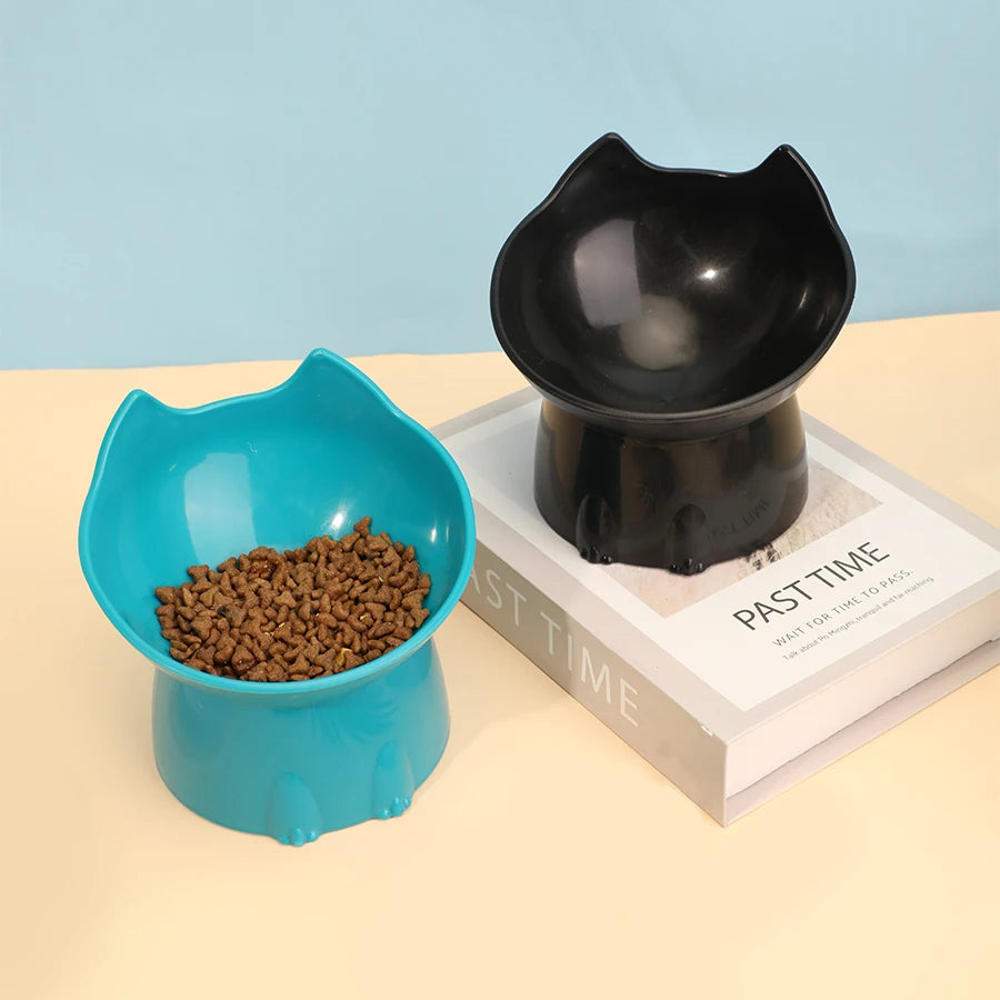 Elevated Anti-Tip Cat Bowl with Tilted Edge for Neck Comfort