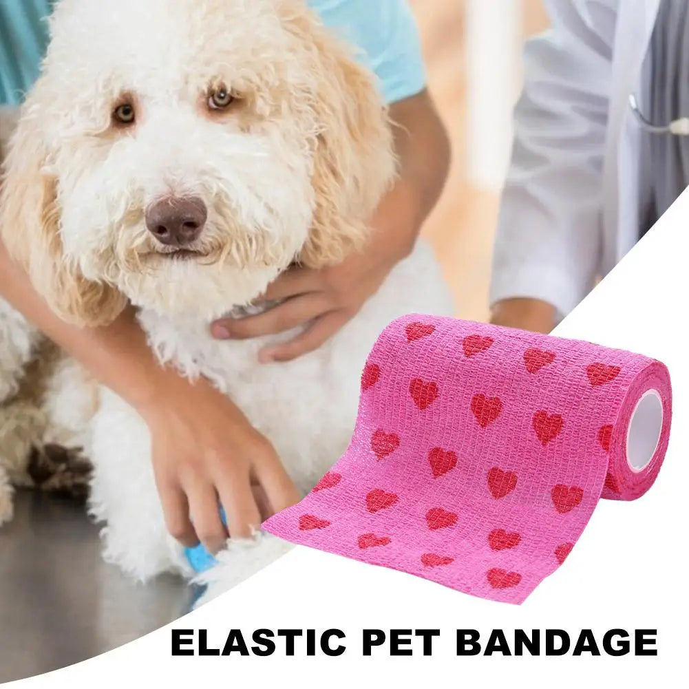 Rose Red Heart Dog Cat Medical Bandage Elastic Self-Adhesive Bandages Non-woven Practical Beautiful Elastoplast for Pets Animal
