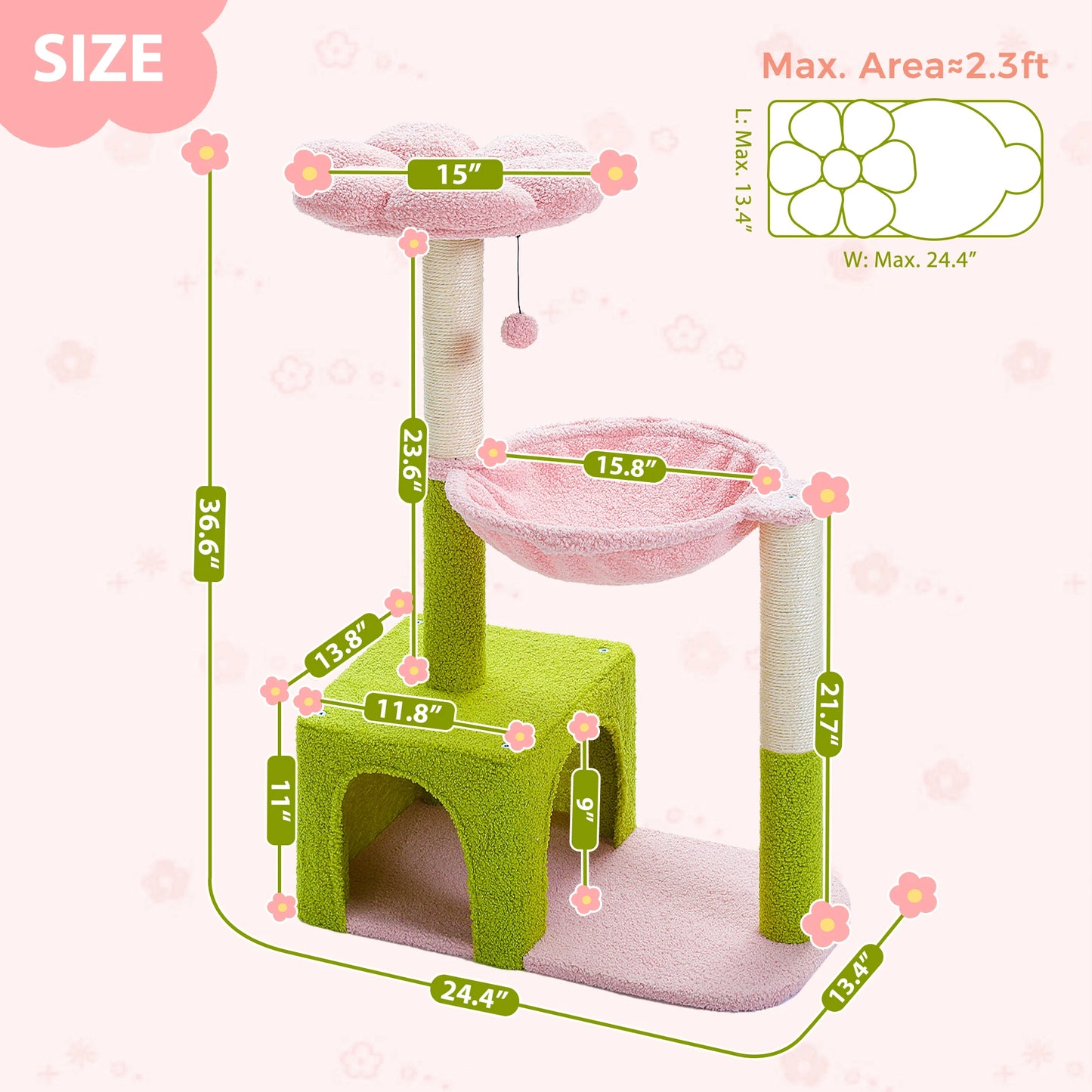 Flower Cat Tree with Metal Frame Hammock & Sisal Posts
