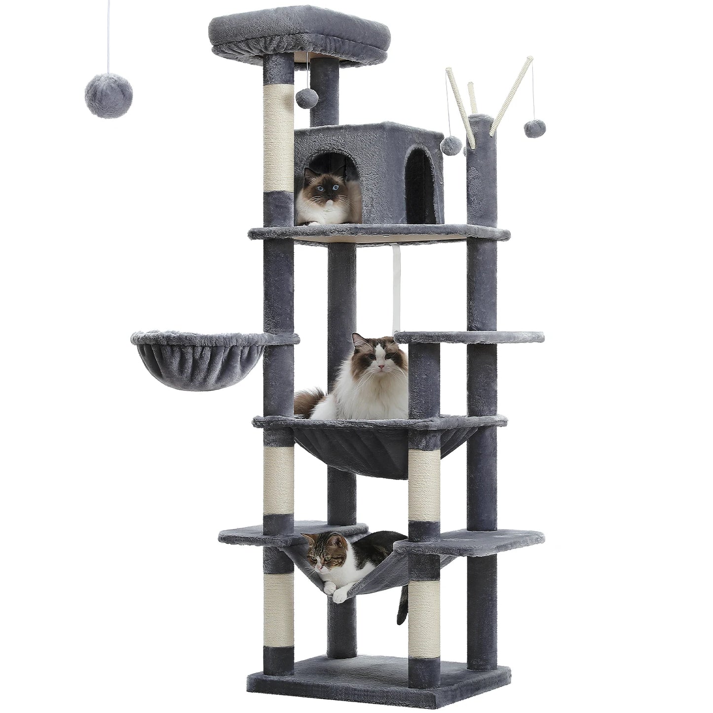 Large Multi-Level Cat Tree with Plush Condos, Perches & Caves