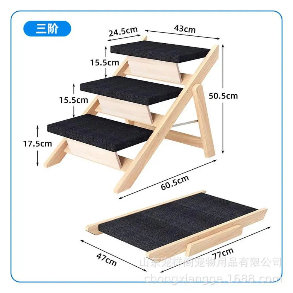 Foldable Outdoor Steps Non-slip Dog Stairs Carpeted Ramp Ladder (Third Layer)