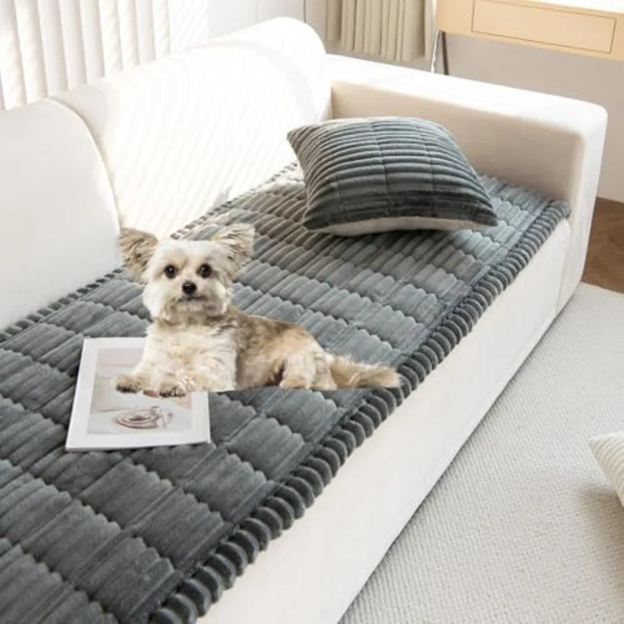 Faux Fur Plush Dog Couch Cover 3D Stripe Fuzzy Sofa Cover Non-Slip Fluffy Dog Bed Cover Pet Blanket Sofa Couch Furniture Protec
