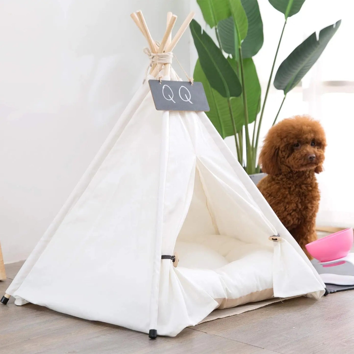 Portable Pet Teepee Bed with Thick Cushion, Fits Cats & Small Dogs Up to 15lbs