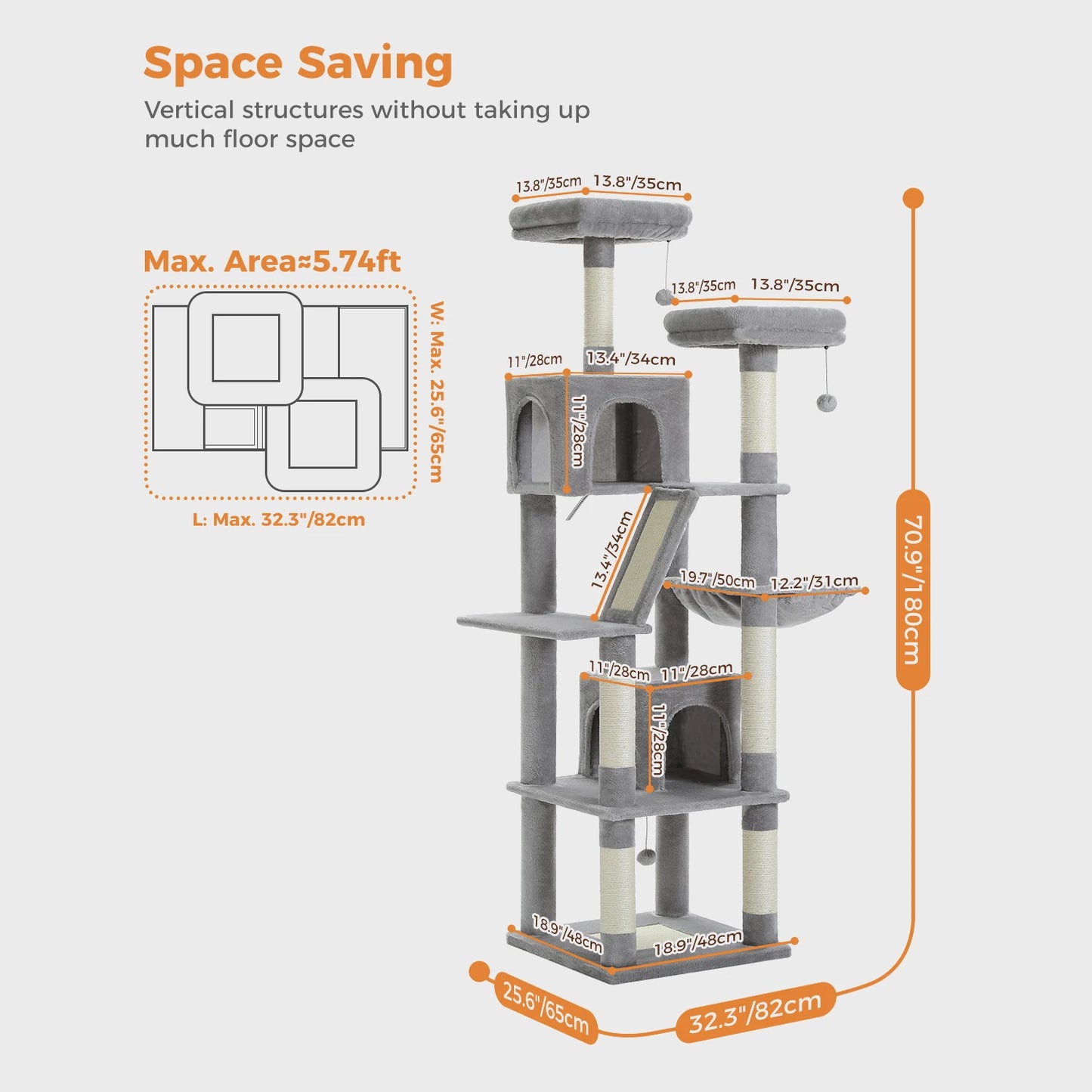 Multi-Level Cat Tree Tower with Condo, Hammock & Scratching Board