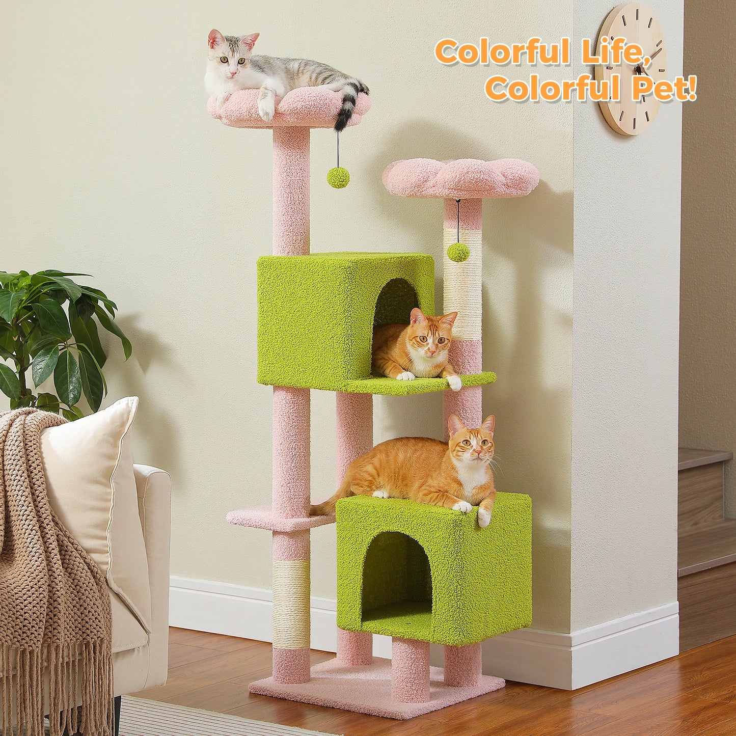 Cactus Cat Tree 133cm with Perches, Condos & Scratching Posts
