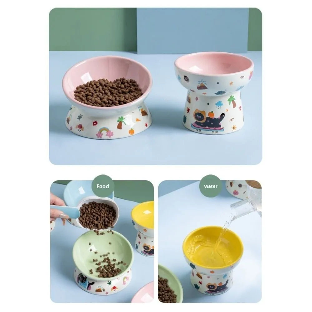 Elevated Ceramic Pet Bowl with Flat or Slanted Mouth - feature close-up view