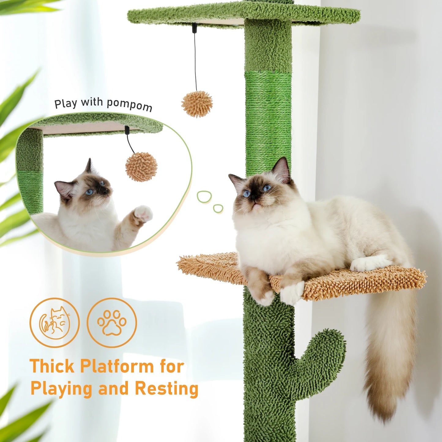 5-Tier Cactus Cat Tower with Scratching Posts & Hammock
