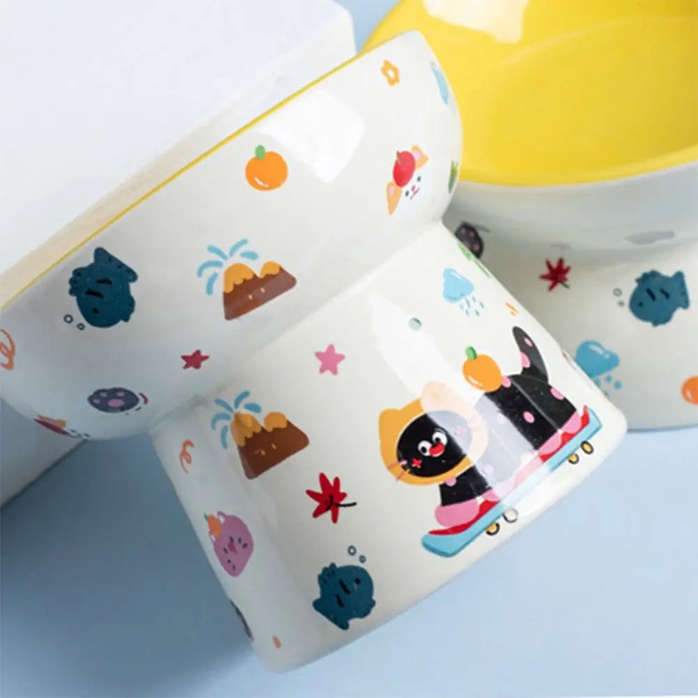 Elevated Ceramic Pet Bowl with Flat or Slanted Mouth - size reference view