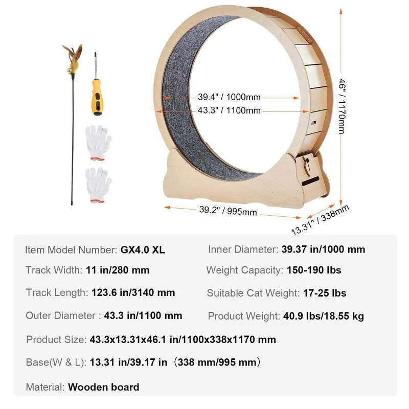 Cat Exercise Wheel 43.3" Large Cat Treadmill Wheel for Indoor Cats Yellow