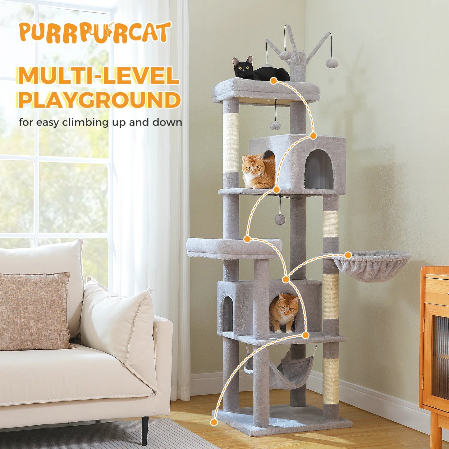 Multi-Level Cat Tree for Indoor Cats with Scratching Posts