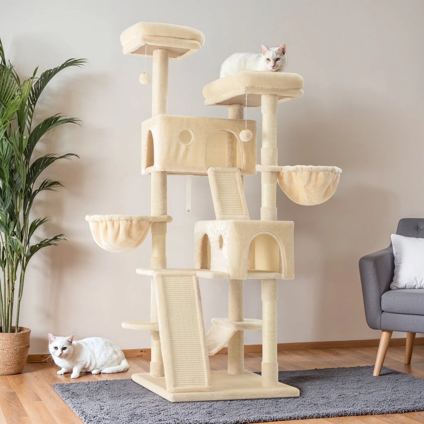 65in Large Multi-Level Cat Tree Tower with Plush Perches & Baskets