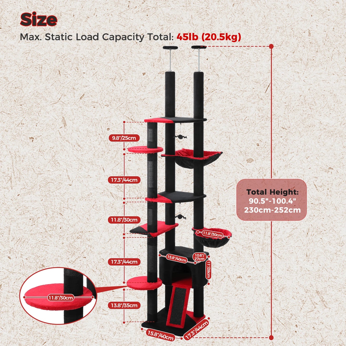 Floor-to-Ceiling Cat Tree with Hammock & Sisal Scratching Posts