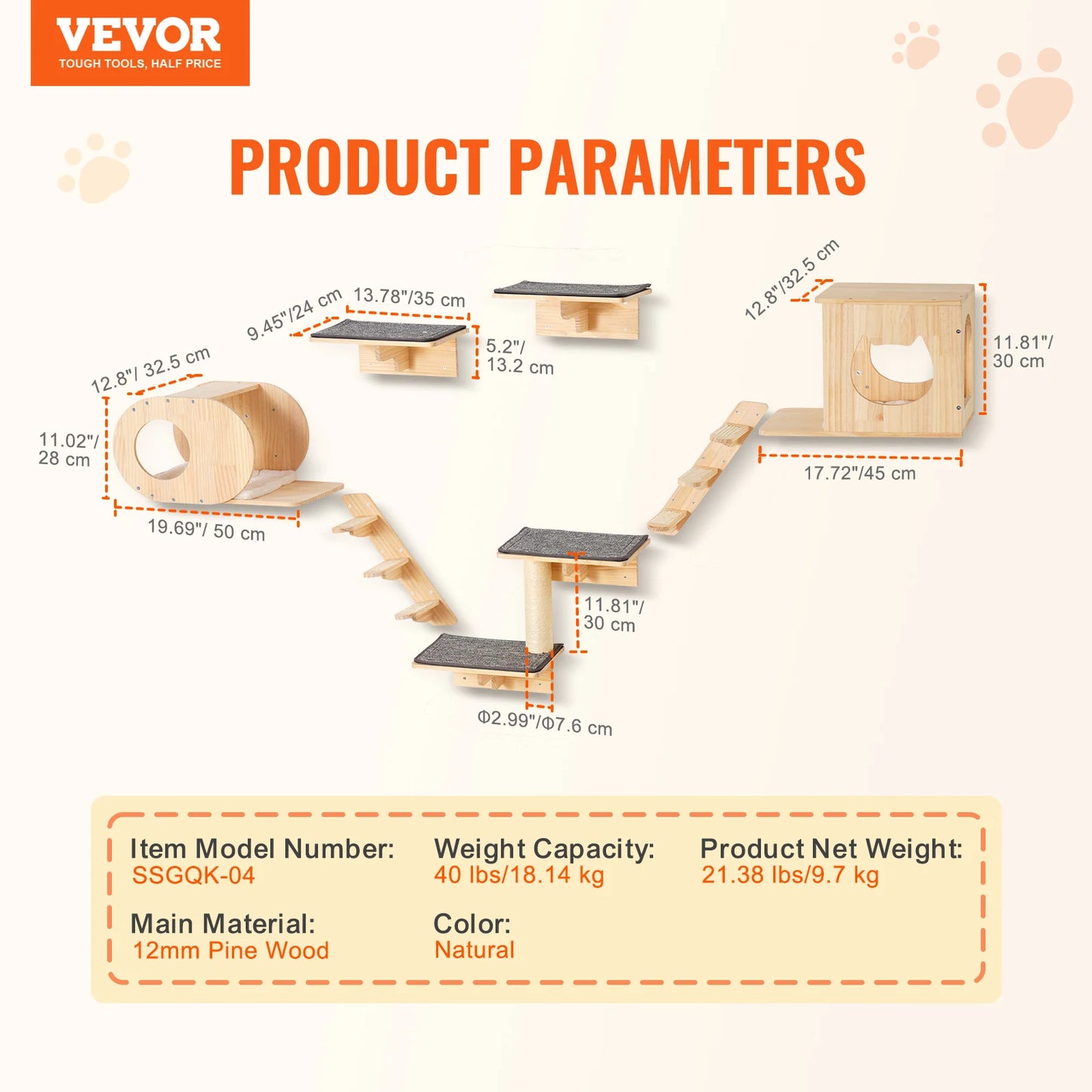 Wall-Mounted Cat Shelves with Perches, Jumping Boards & Hammock