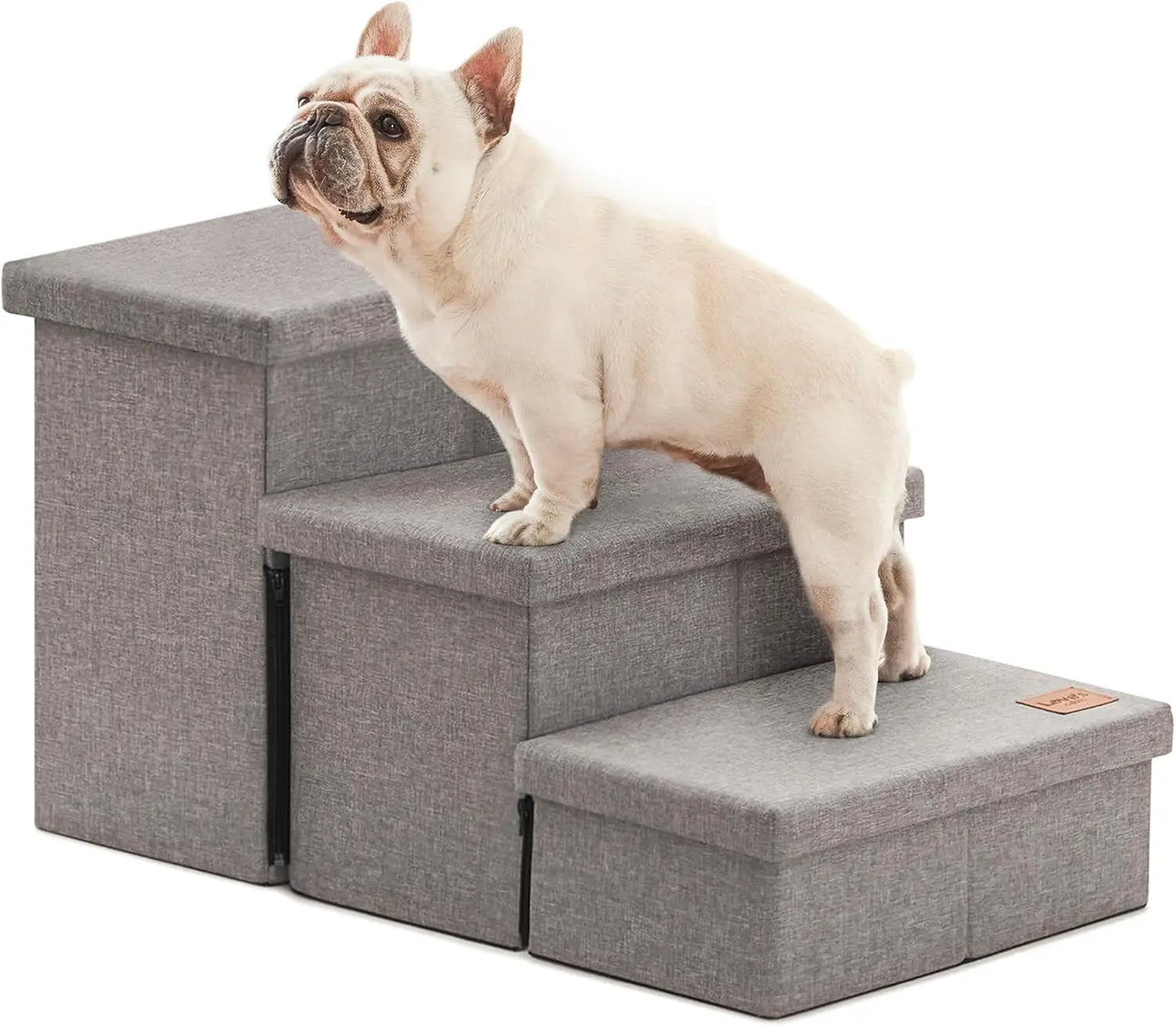 Foldable Dog Stairs for High Bed 18" H, 3-Step Pet Ramp with Storage, Supports up to 200 lbs, Solid Grey
