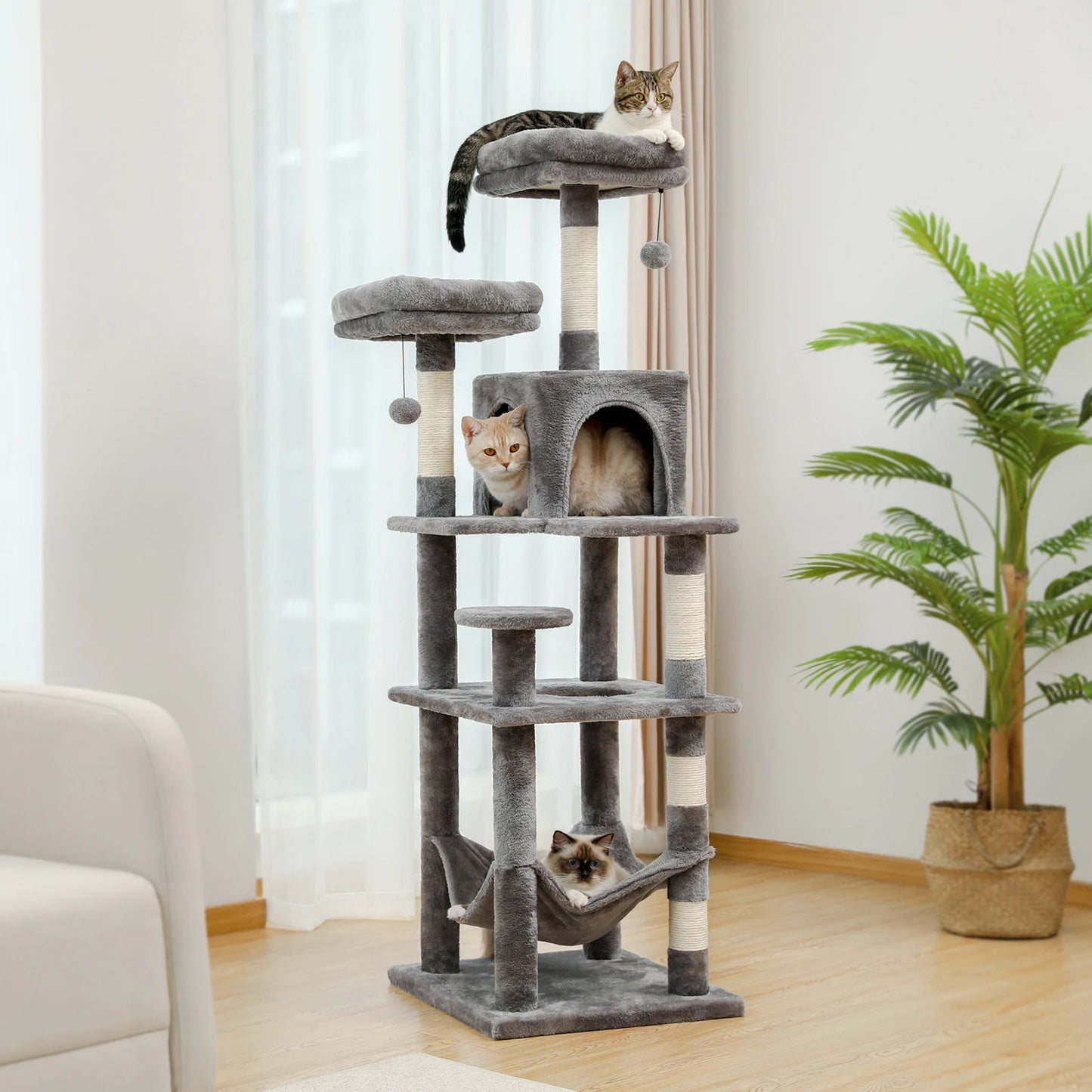 Multi-Level Cat Tree with Scratching Posts & Hammock - front view