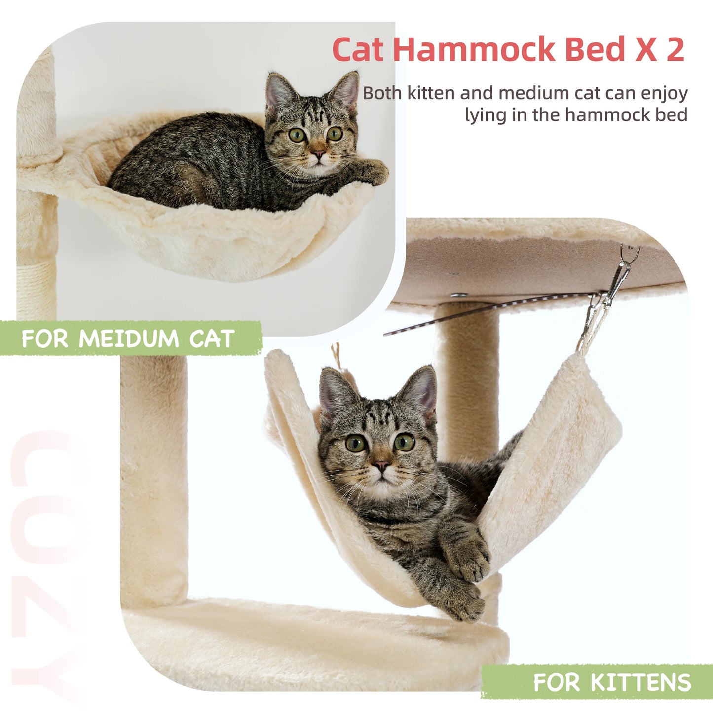 Floor-to-Ceiling Cat Tree with Condo, Hammock & Scratching Posts