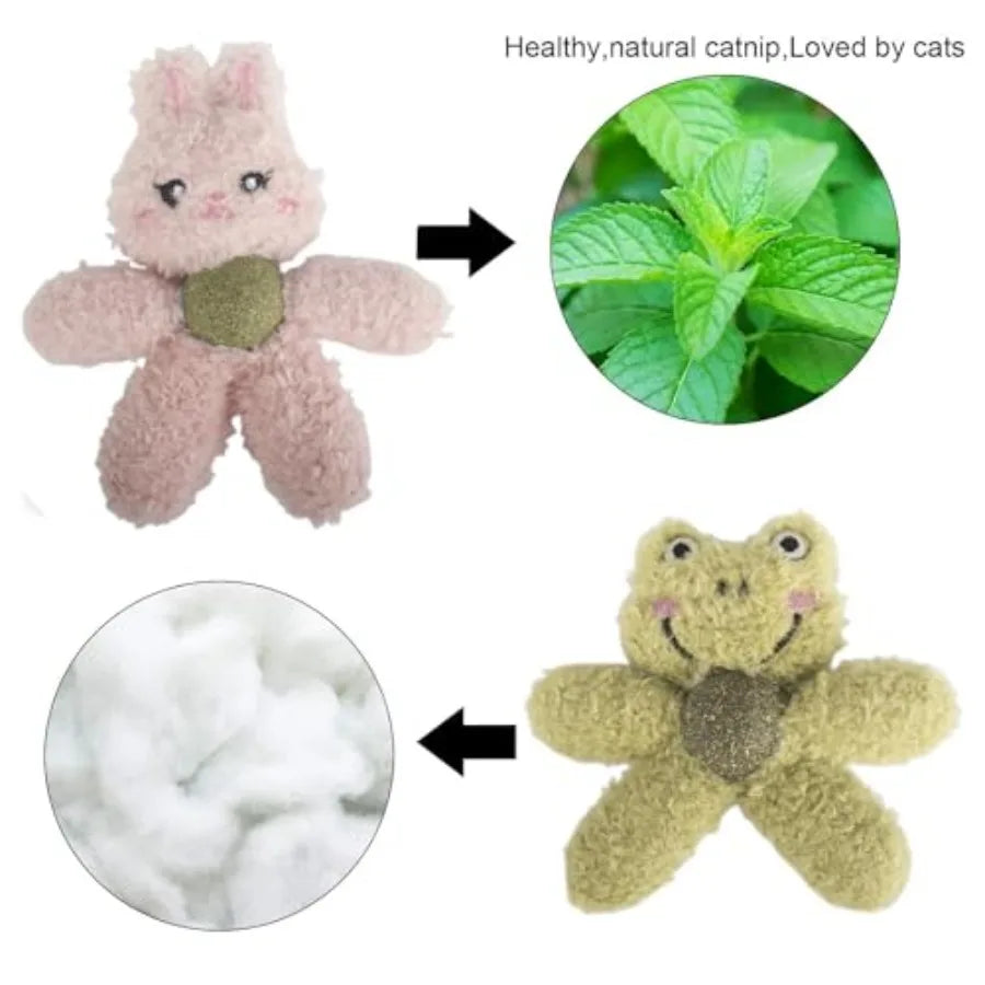 Indoor cat plush catnip toys, nylon animal-shaped kicker toy in gray, durable for teething, dental care boredom relief