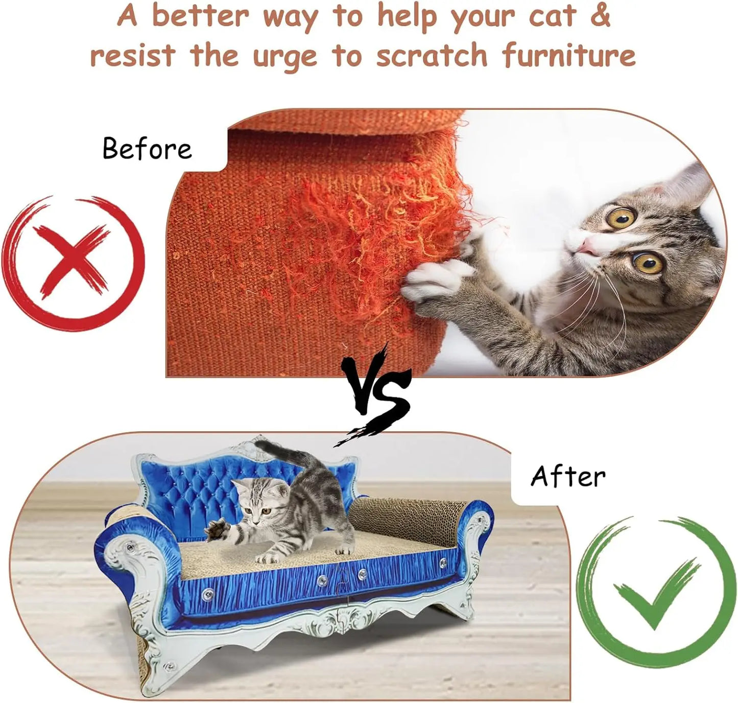 Cardboard Cat Scratcher Sofa Bed, Couch Shaped Scratching Board with Catnip for Indoor Cats