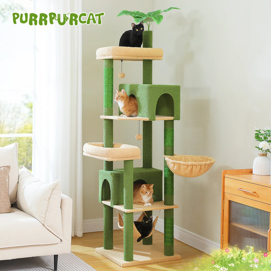 Multi-Level Cat Tree for Indoor Cats with Scratching Posts - front view