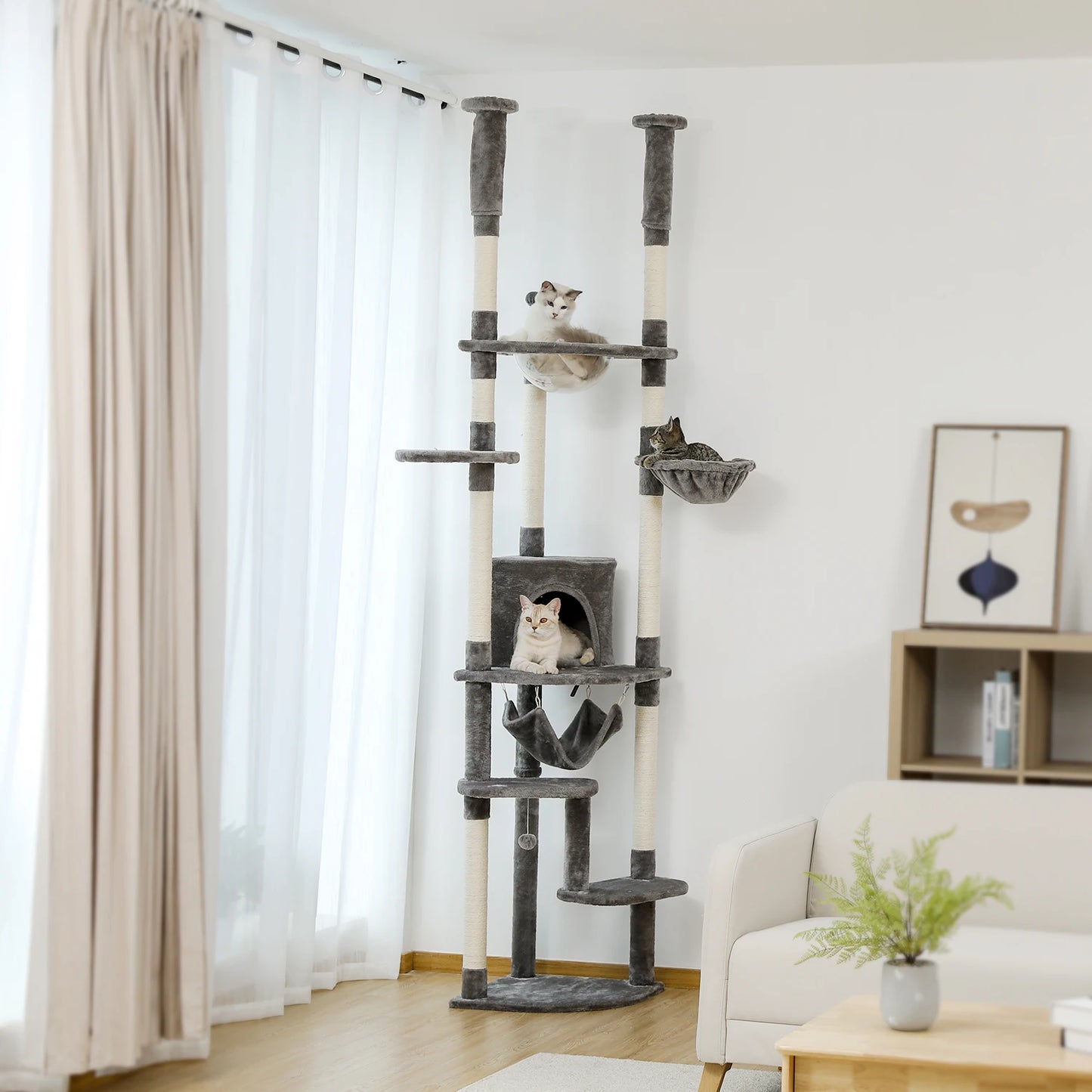 Floor-to-Ceiling Cat Tree with Hammock & Sisal Scratching Posts