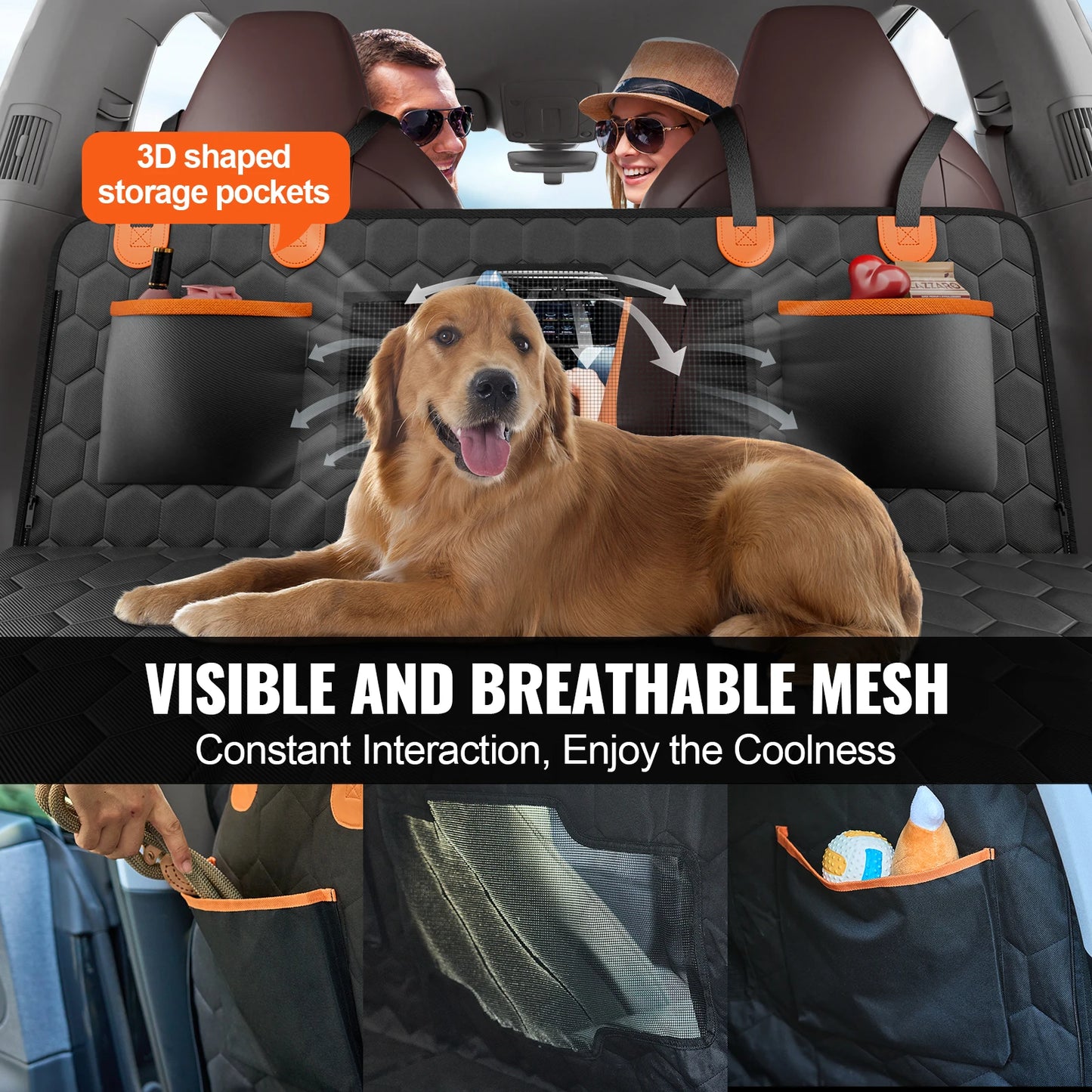 Dog Car Seat Cover Hammock with Mesh Window & Pocket