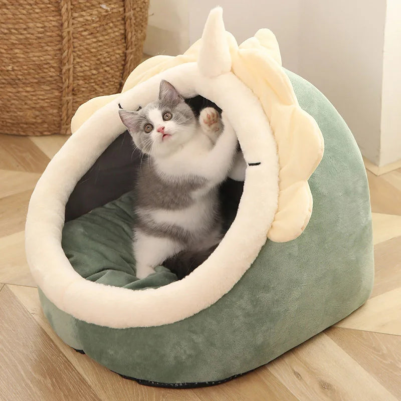 Deep Sleep Cartoon Cat Cave Bed, Foldable & Washable