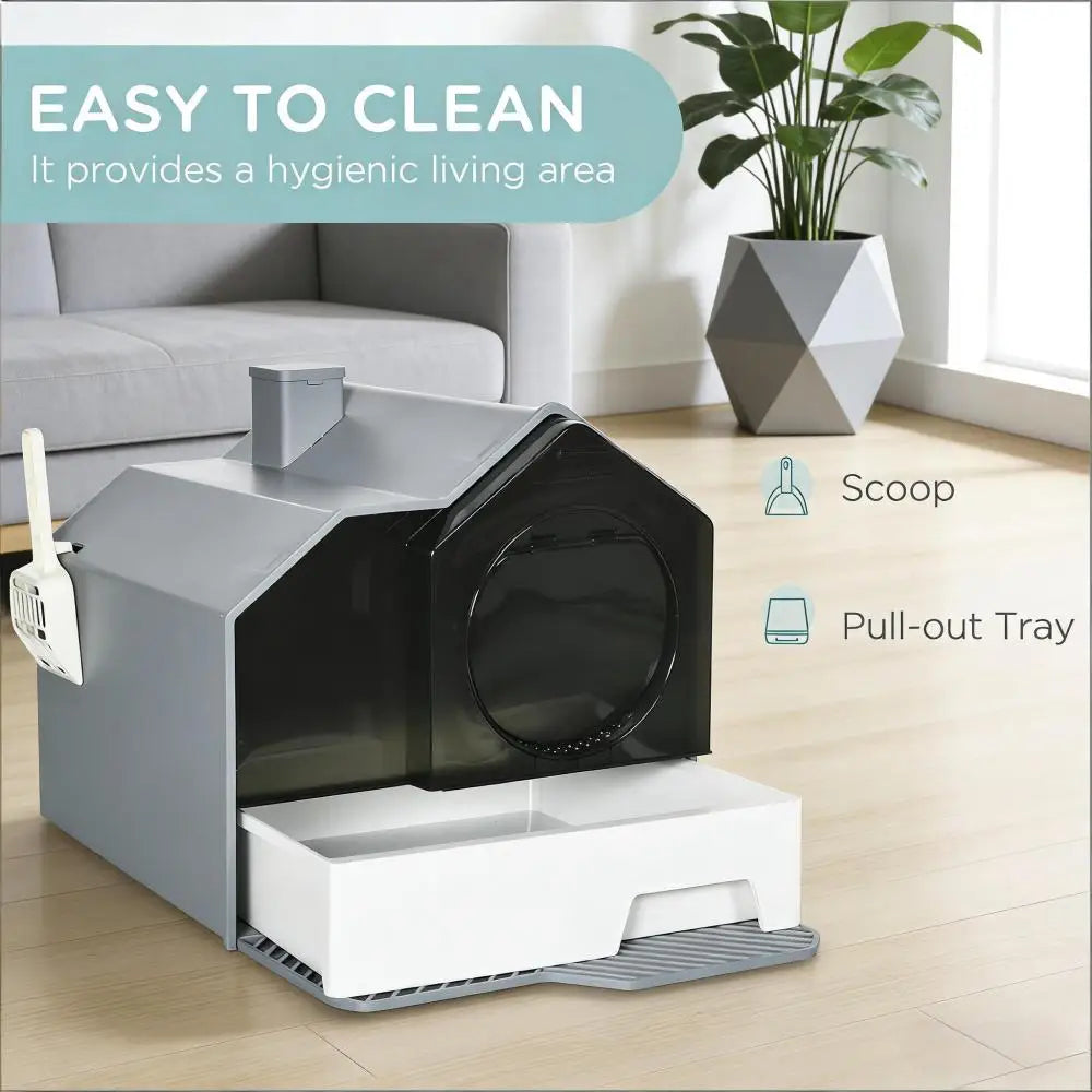 Easy-to-Clean Hooded Cat Litter Box