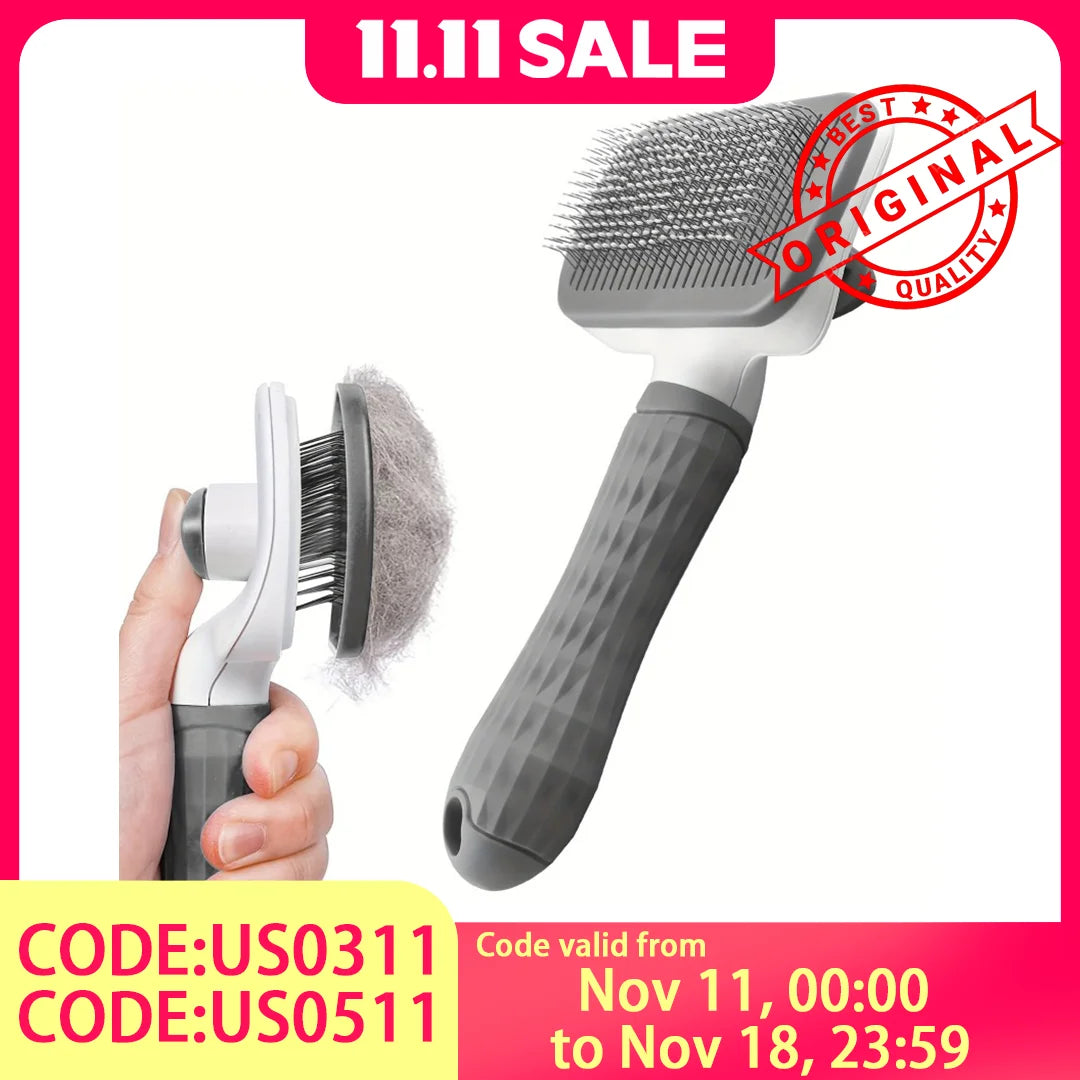 2-in-1 Pet Grooming Brush with Self-Cleaning Deshedder - front view