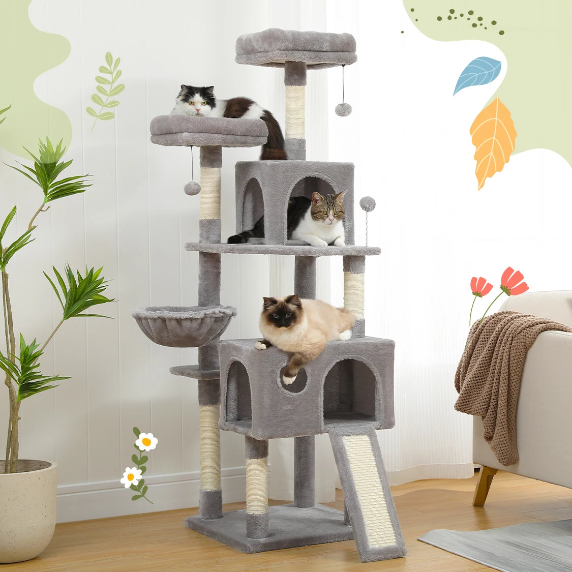 Large Multi-Level Cat Tree Tower with Plush Condo & Perches