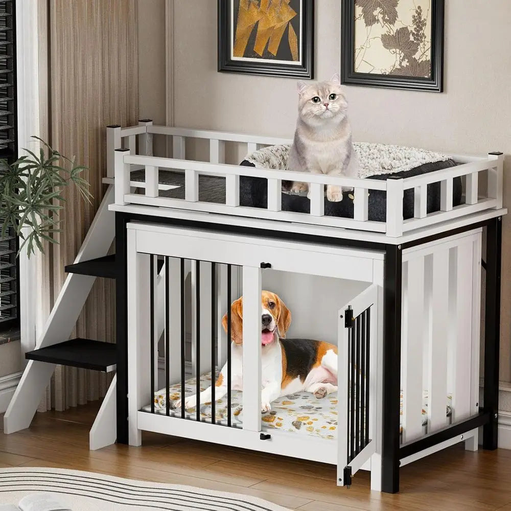 Pet Bunk Bed Stairs Storage, Window Perch for Dogs & Cats, Adjustable Blanket, Dog Bed for Small to Medium Breeds