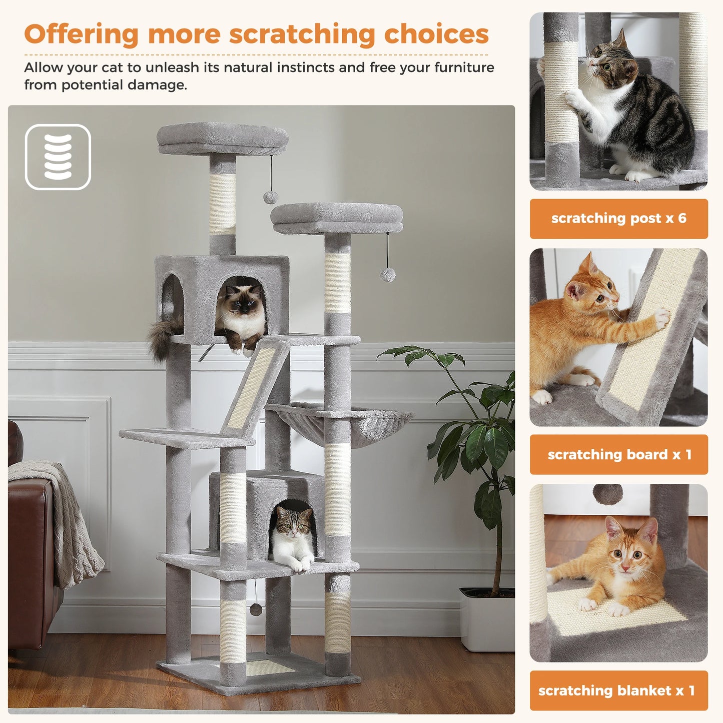 Multi-Level Cat Tree Tower with Condo, Hammock & Posts