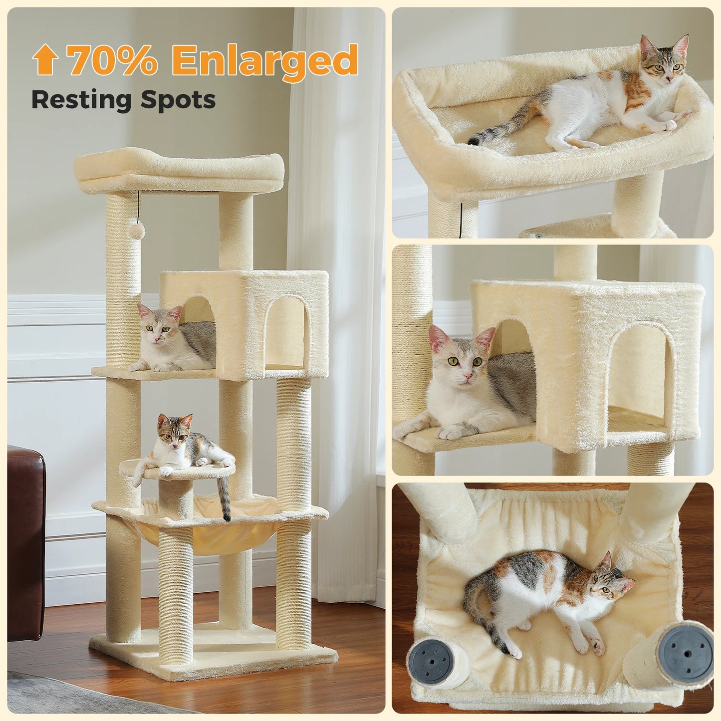 Heavy-Duty Large Cat Tree Tower with Condo, Hammock & Posts