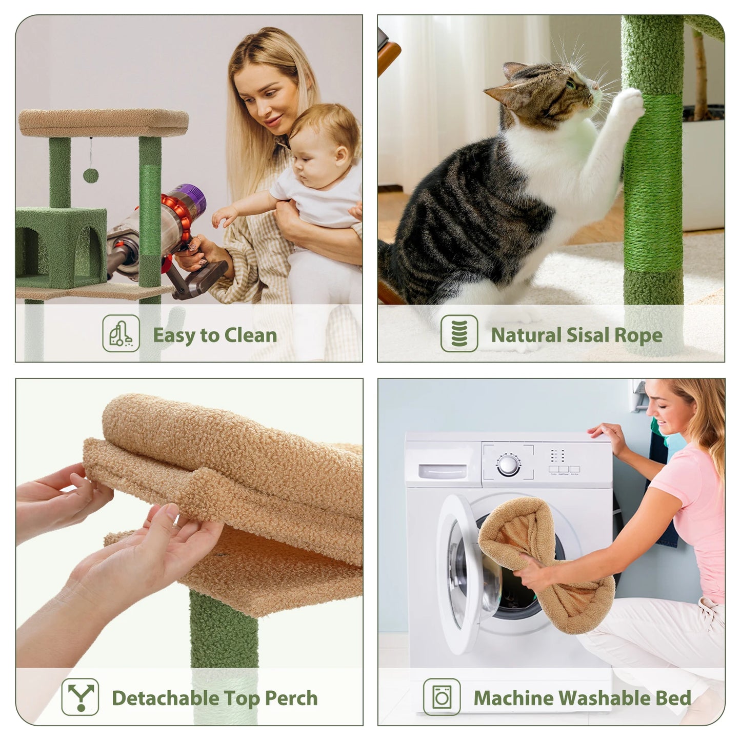 Cactus Cat Tree Tower with Plush Hammock & 2-Door Condo