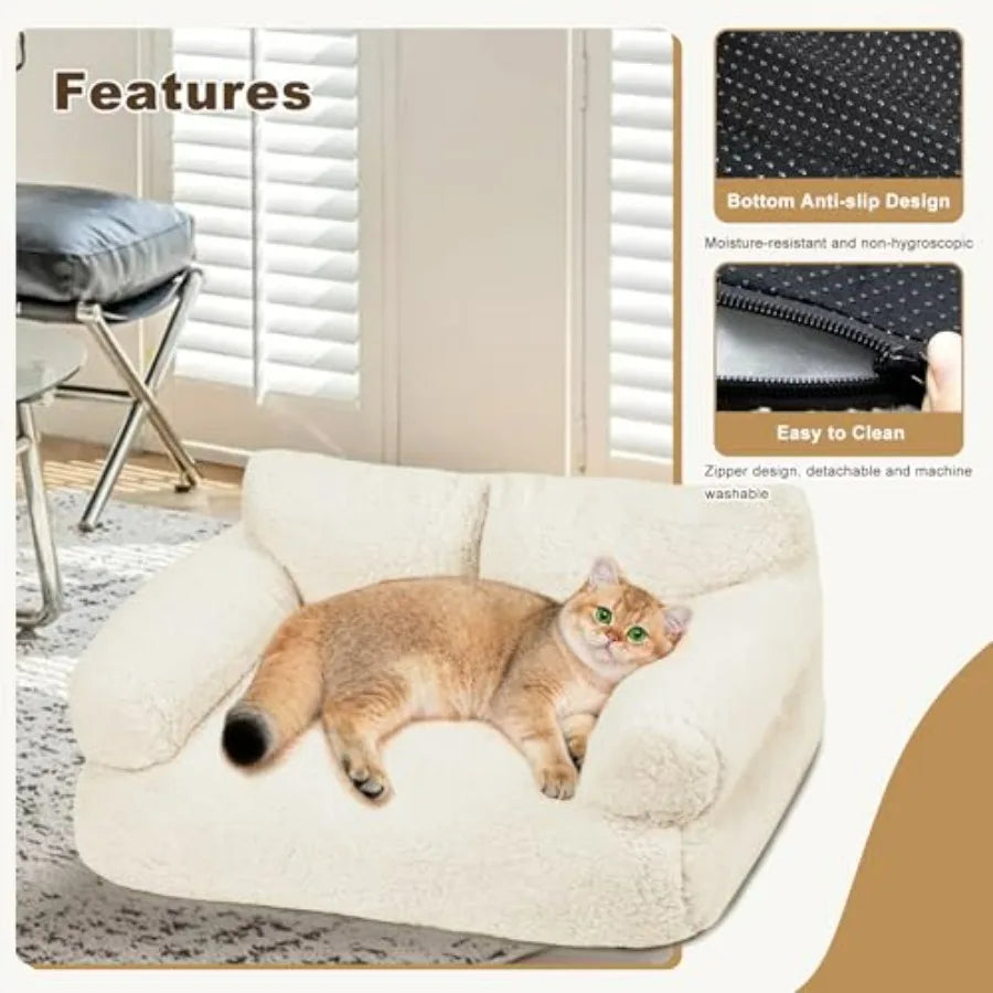 Large Cat Beds for Indoor Cats, Dog Couch Bed, Cute Cat Couch Sofas for Less 20lbs Kitten Puppy, Small Dog Sofas and Chairs wit